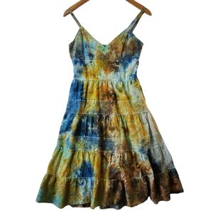 OOAK🔹️APT 9 Custom Dyed Watercolor  Cotton Tiered Ruffle Sundress Size 8